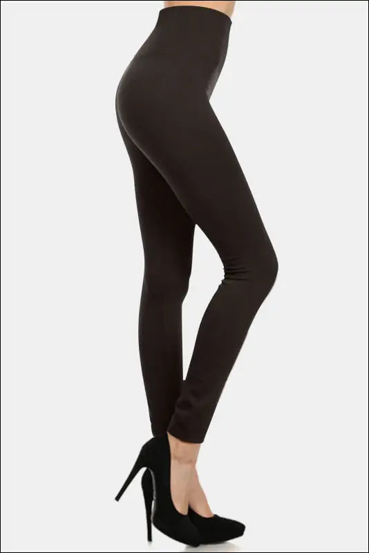 Yelete Seamless High Waist Fleece Leggings - Black / One Size-Regular