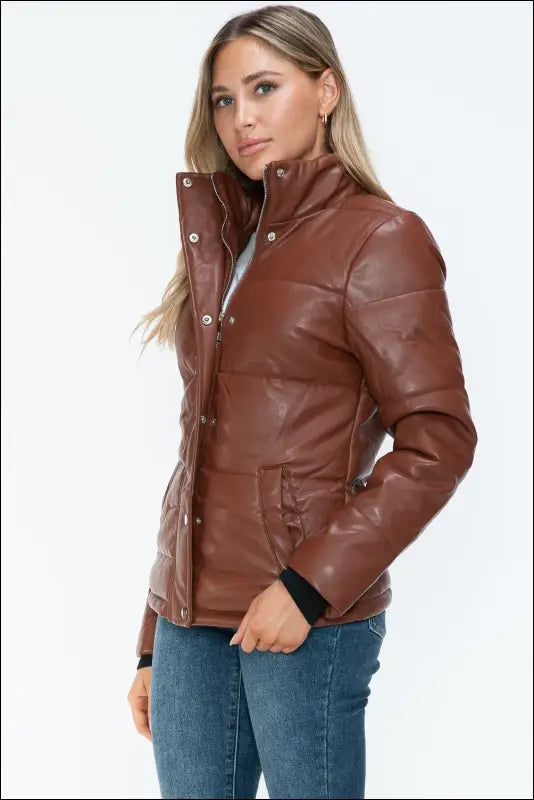 YMI Pocketed Zip Up Turtleneck Puffer Jacket