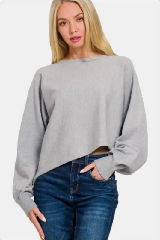 Zenana Asymmetric Hem Long Sleeve Sweater