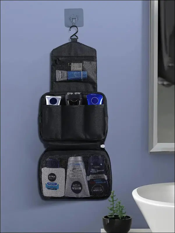 1PC High-Quality Travel Cosmetic Bag – Waterproof Toiletries Organizer Hanging Makeup for Men & Women - Black - Man