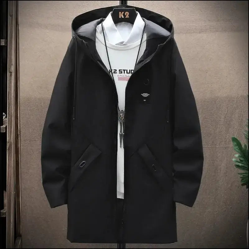 2023 Spring Men’s Classic Fashion Trend Long Windbreaker Men Casual Loose Large Size High-Quality Hooded Coat