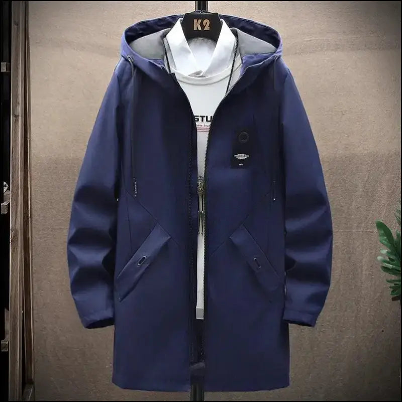 2023 Spring Men’s Classic Fashion Trend Long Windbreaker Men Casual Loose Large Size High-Quality Hooded Coat