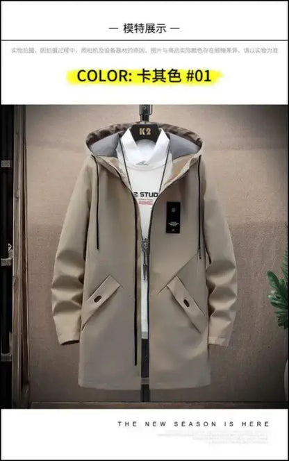 2023 Spring Men’s Classic Fashion Trend Long Windbreaker Men Casual Loose Large Size High-Quality Hooded Coat