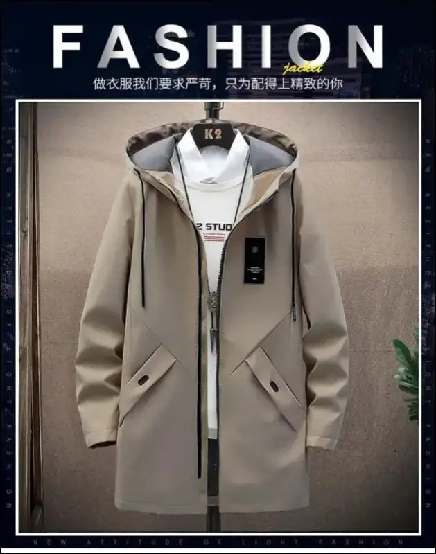 2023 Spring Men’s Classic Fashion Trend Long Windbreaker Men Casual Loose Large Size High-Quality Hooded Coat