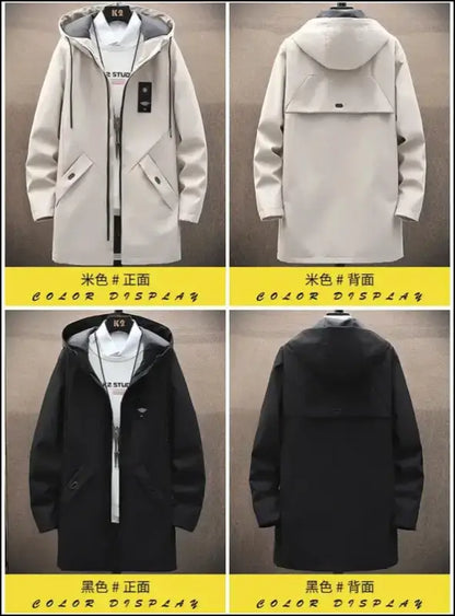 2023 Spring Men’s Classic Fashion Trend Long Windbreaker Men Casual Loose Large Size High-Quality Hooded Coat