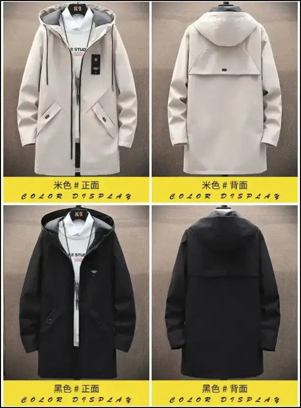 2023 Spring Men’s Classic Fashion Trend Long Windbreaker Men Casual Loose Large Size High-Quality Hooded Coat