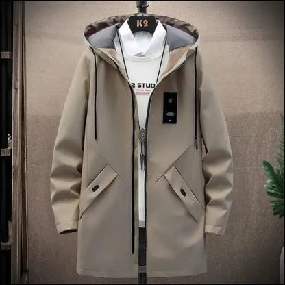 2023 Spring Men’s Classic Fashion Trend Long Windbreaker Men Casual Loose Large Size High-Quality Hooded Coat - tuo