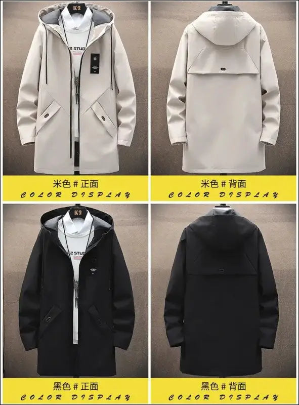 2023 Spring Men’s Classic Fashion Trend Long Windbreaker Men Casual Loose Large Size High-Quality Hooded Coat