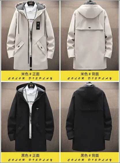 2023 Spring Men’s Classic Fashion Trend Long Windbreaker Men Casual Loose Large Size High-Quality Hooded Coat