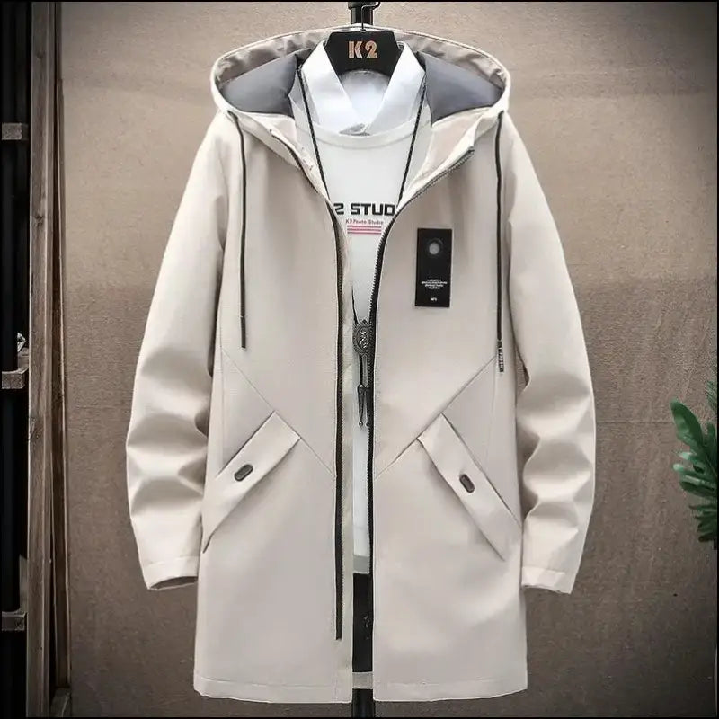 2023 Spring Men’s Classic Fashion Trend Long Windbreaker Men Casual Loose Large Size High-Quality Hooded Coat