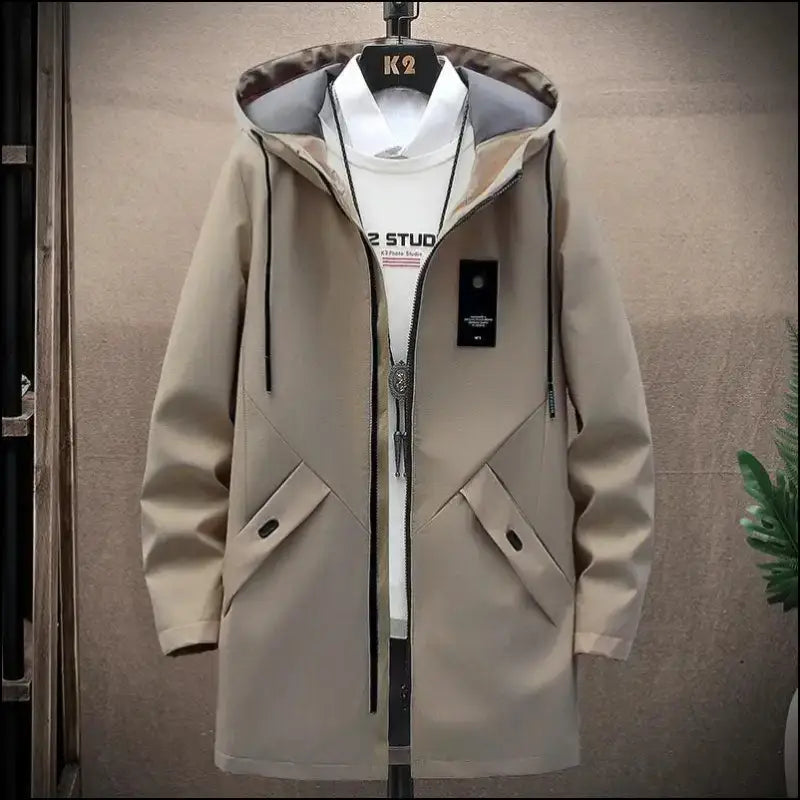 2023 Spring Men’s Classic Fashion Trend Long Windbreaker Men Casual Loose Large Size High-Quality Hooded Coat