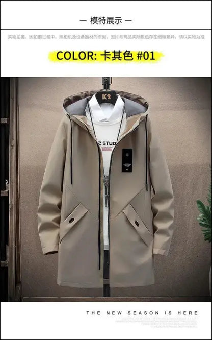 2023 Spring Men’s Classic Fashion Trend Long Windbreaker Men Casual Loose Large Size High-Quality Hooded Coat