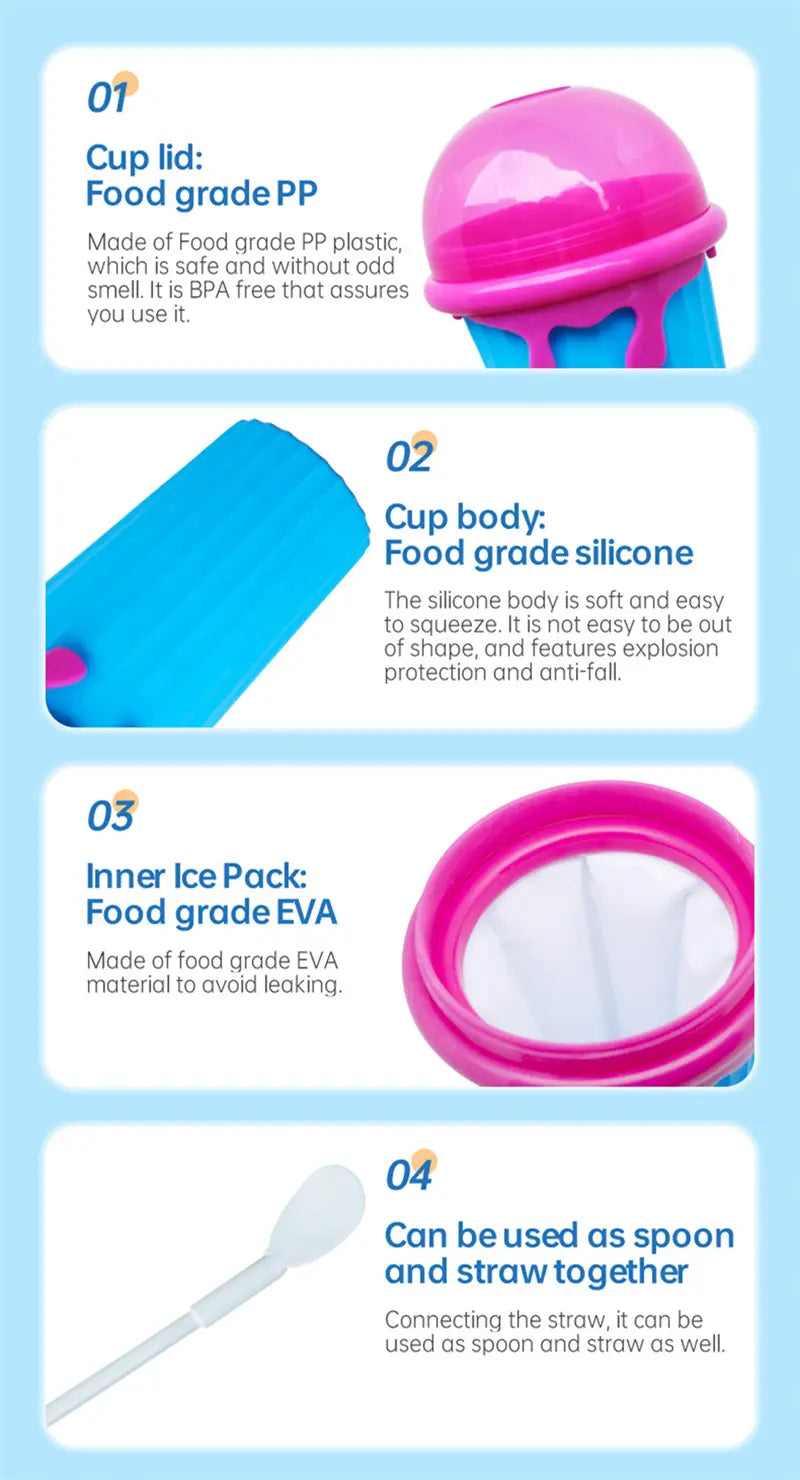 500ml Large Capacity Slushy Cup Summer Squeeze Homemade Juice Water Bottle Quick-Frozen Smoothie Sand Pinch Fast