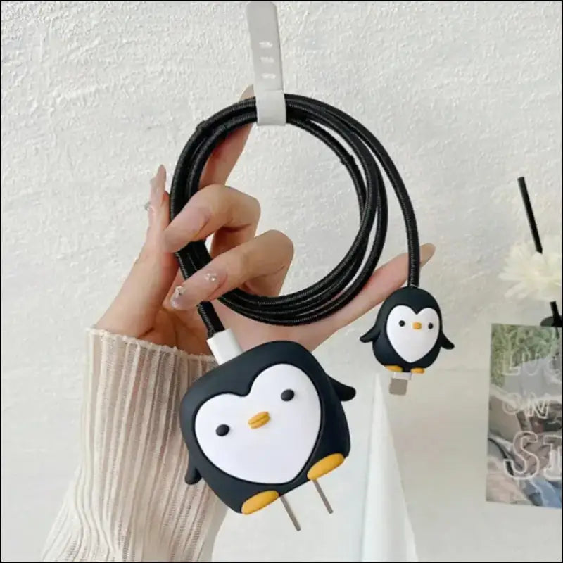 4pcs Cute Charging Cable Protector Data for iPhone 18/20W Charger Cover Protective Winder Accessories - black