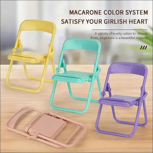 4pcs Cute Mini Chair Phone Stand – Creative Desktop Mobile Holder Foldable Lazy Drama for Decorative Ornaments