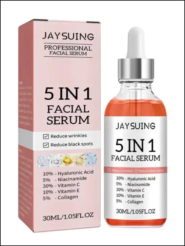 5-in-1 Face Serum: Fade Fine Lines Firming Brightening Moisturizing with Vitamin C & Hyaluronic Acid - Shrink Pores