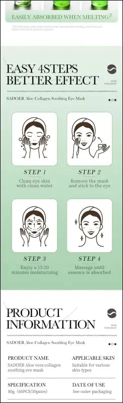 ’60pcs Aloe Vera Collagen Eye Mask - Anti Dark Circles Bag Removal Moisturizing & Firming Patches’