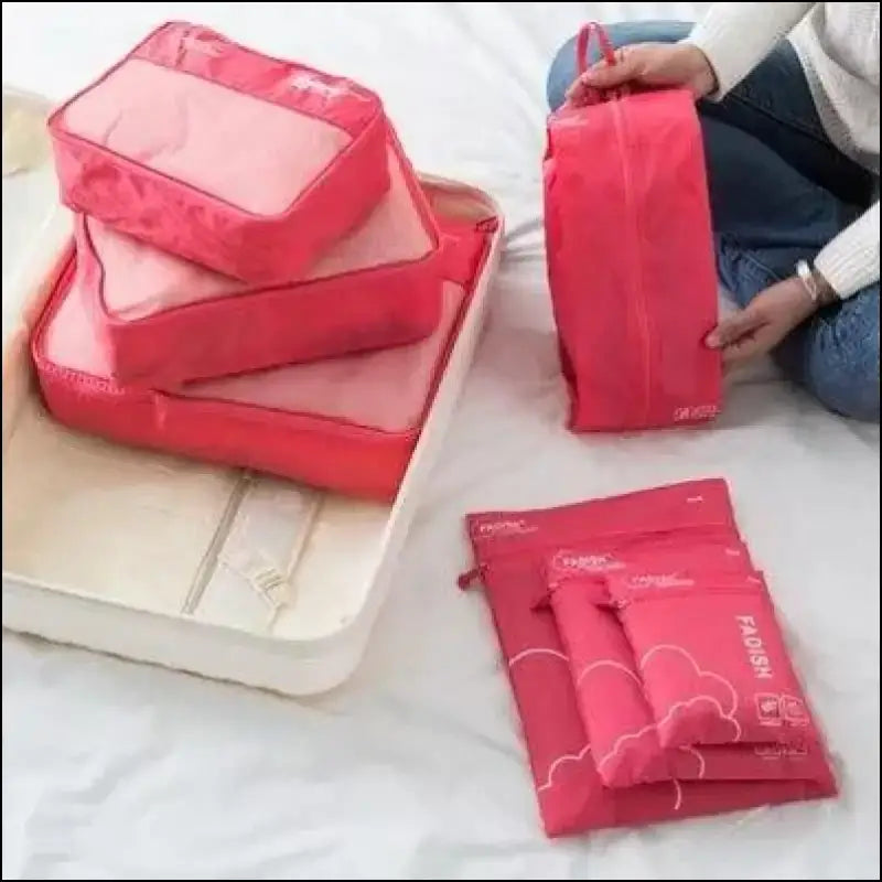 7/6 Pieces Travel Organizer Set - Portable Luggage Storage Bags for Suitcase Clothes Shoes and Packing Pouch Cases - Red