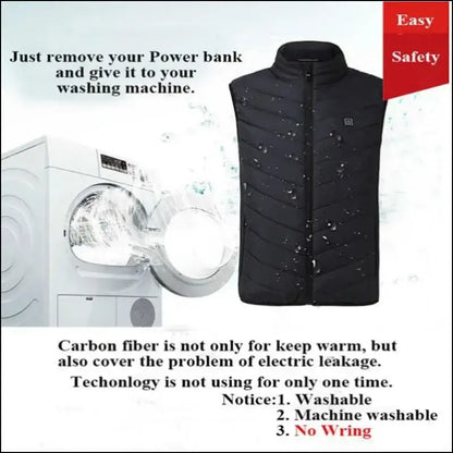 9 Areas Heated Vest for Men & Women - USB Heating Winter Jacket Self-Heating Thermal Down Warmte Cold Weather