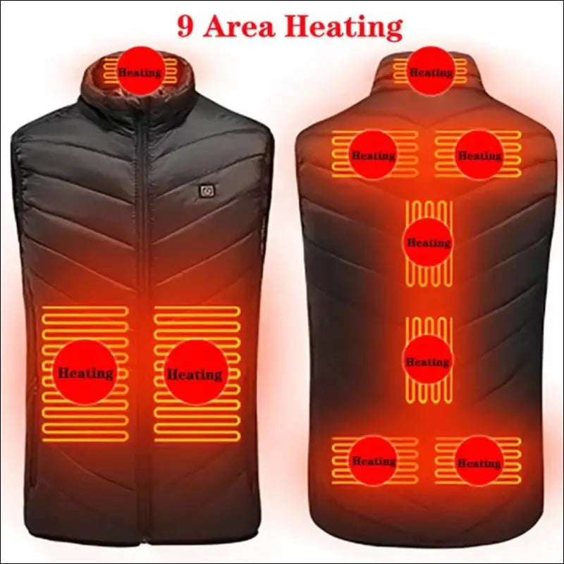 9 Areas Heated Vest for Men & Women - USB Heating Winter Jacket Self-Heating Thermal Down Warmte Cold Weather - 9Areas