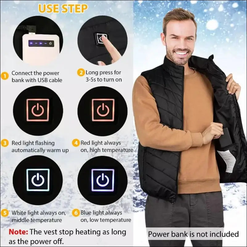 9 Areas Heated Vest for Men & Women - USB Heating Winter Jacket Self-Heating Thermal Down Warmte Cold Weather