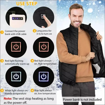 9 Areas Heated Vest for Men & Women - USB Heating Winter Jacket Self-Heating Thermal Down Warmte Cold Weather
