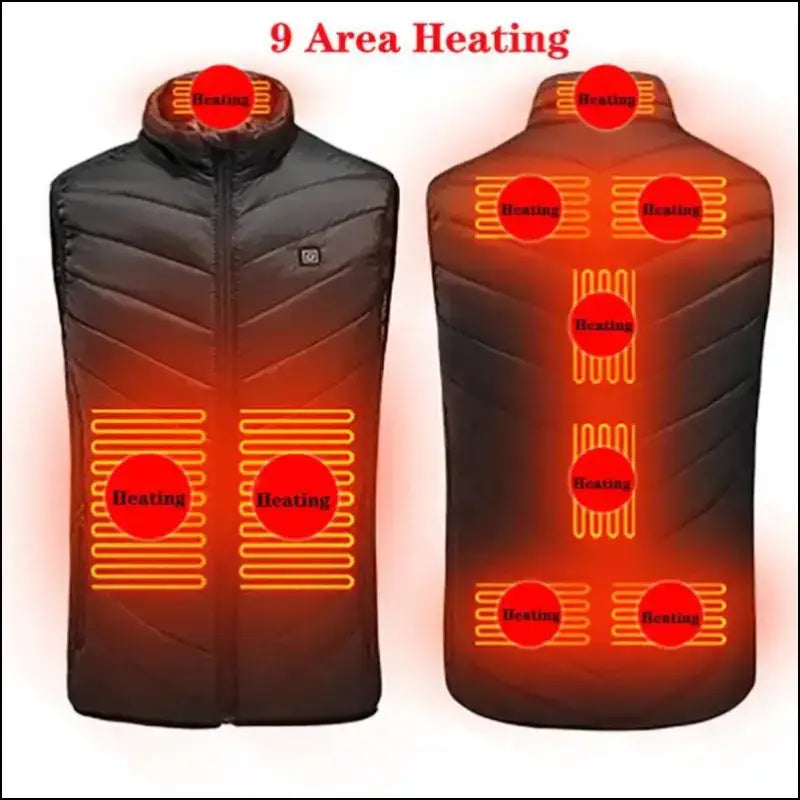 9 Areas Heated Vest for Men & Women - USB Heating Winter Jacket Self-Heating Thermal Down Warmte Cold Weather