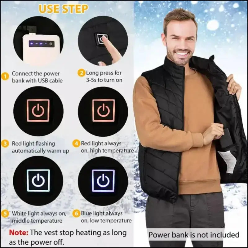 9 Areas Heated Vest for Men & Women - USB Heating Winter Jacket Self-Heating Thermal Down Warmte Cold Weather