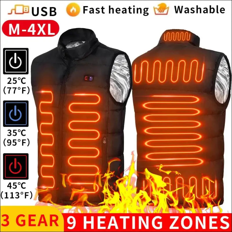 9 Heated Vest Zones Electric Jackets for Men & Women - Graphene Heat Coat USB Heating Sportswear Camping Outdoor