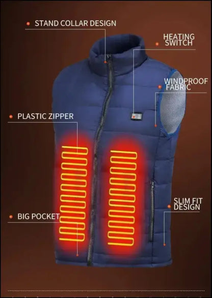 9 Heated Vest Zones Electric Jackets for Men & Women - Graphene Heat Coat USB Heating Sportswear Camping Outdoor