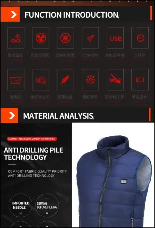 9 Heated Vest Zones Electric Jackets for Men & Women - Graphene Heat Coat USB Heating Sportswear Camping Outdoor