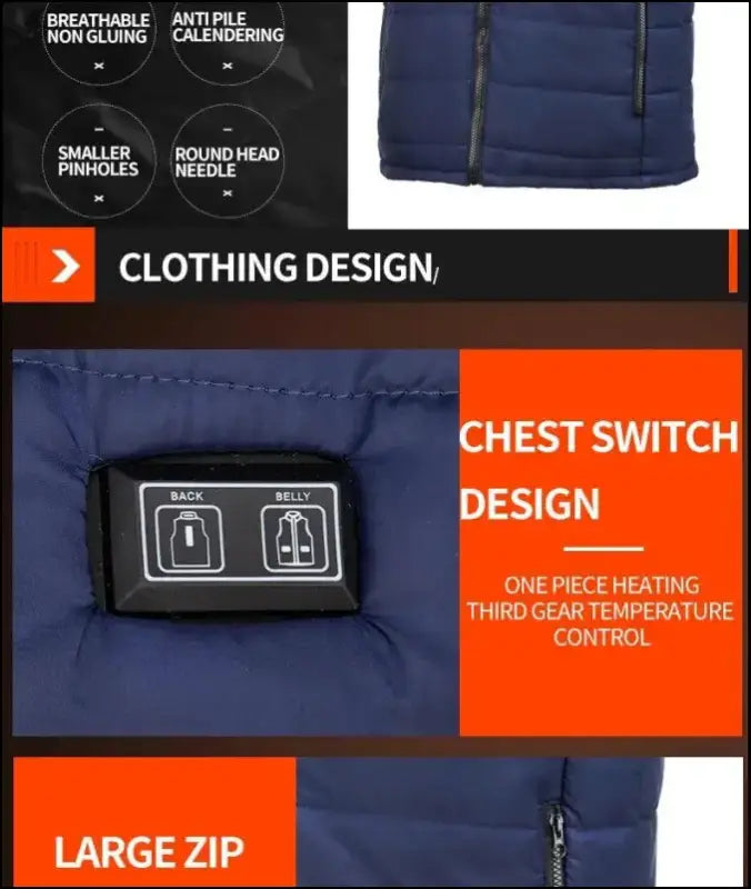 9 Heated Vest Zones Electric Jackets for Men & Women - Graphene Heat Coat USB Heating Sportswear Camping Outdoor