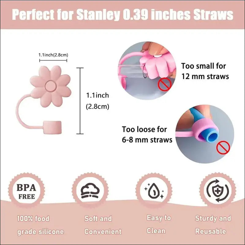 9pcs Accessories Set for Stanley Cup - Spill Proof Stopper Straw Covers Flower Charm Chain Brushes & More - Complete