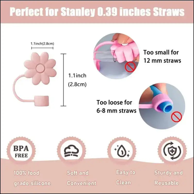 9pcs Accessories Set for Stanley Cup - Spill Proof Stopper Straw Covers Flower Charm Chain Brushes & More - Complete