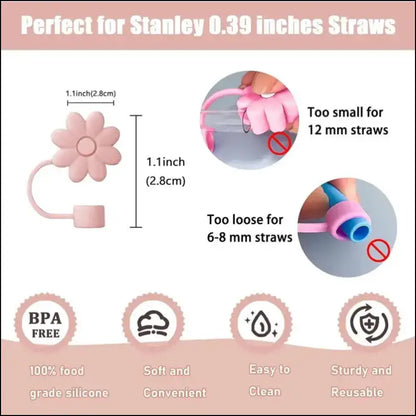 9pcs Accessories Set for Stanley Cup - Spill Proof Stopper Straw Covers Flower Charm Chain Brushes & More - Complete