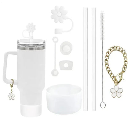 9pcs Accessories Set for Stanley Cup - Spill Proof Stopper Straw Covers Flower Charm Chain Brushes & More - Complete