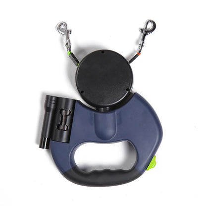 Retractable Dual Dog Leash with Reflective Feature and Flashlight