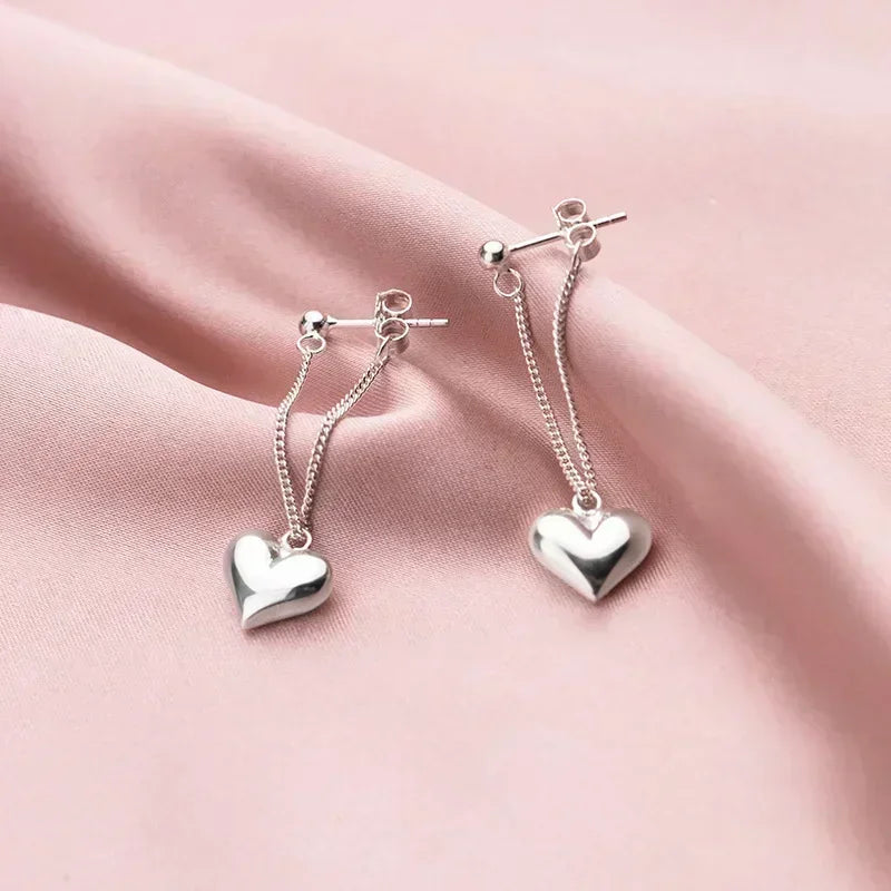 925 Sterling Silver Heart Chain Earrings for Women – Hypoallergenic Jewelry Gift