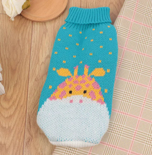 Multi Color Knitting Cat Sweater Lapel Casual