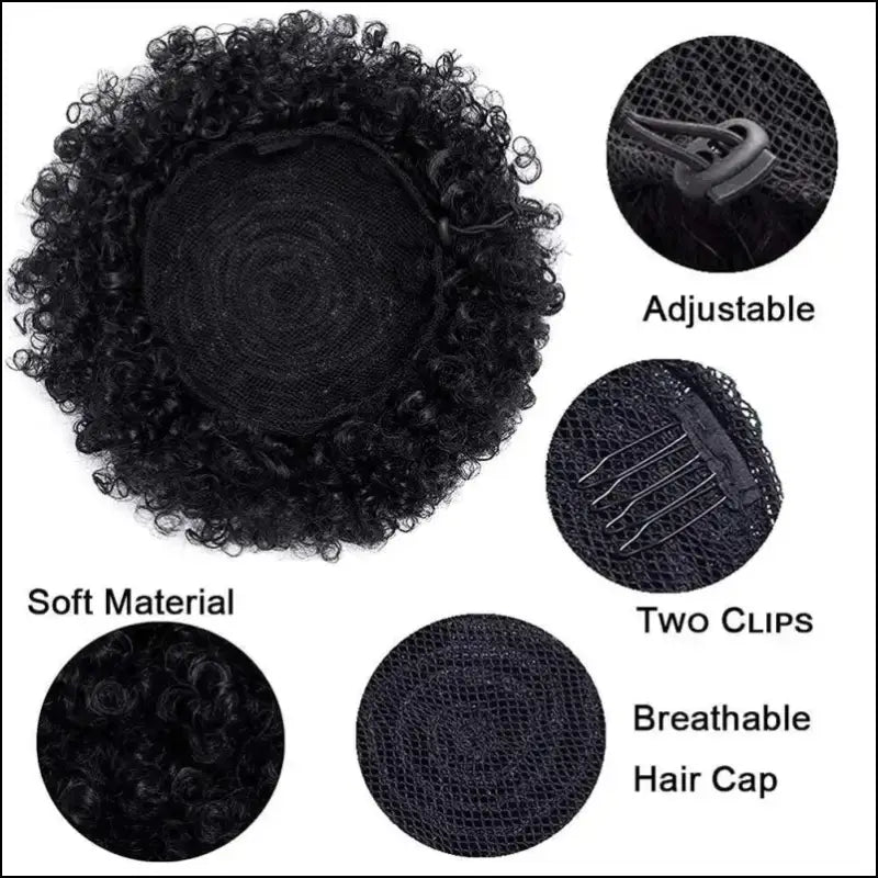 Afro Puff Drawstring Ponytail | Kinky Curly Bun Extensions for Black Women - Synthetic Large