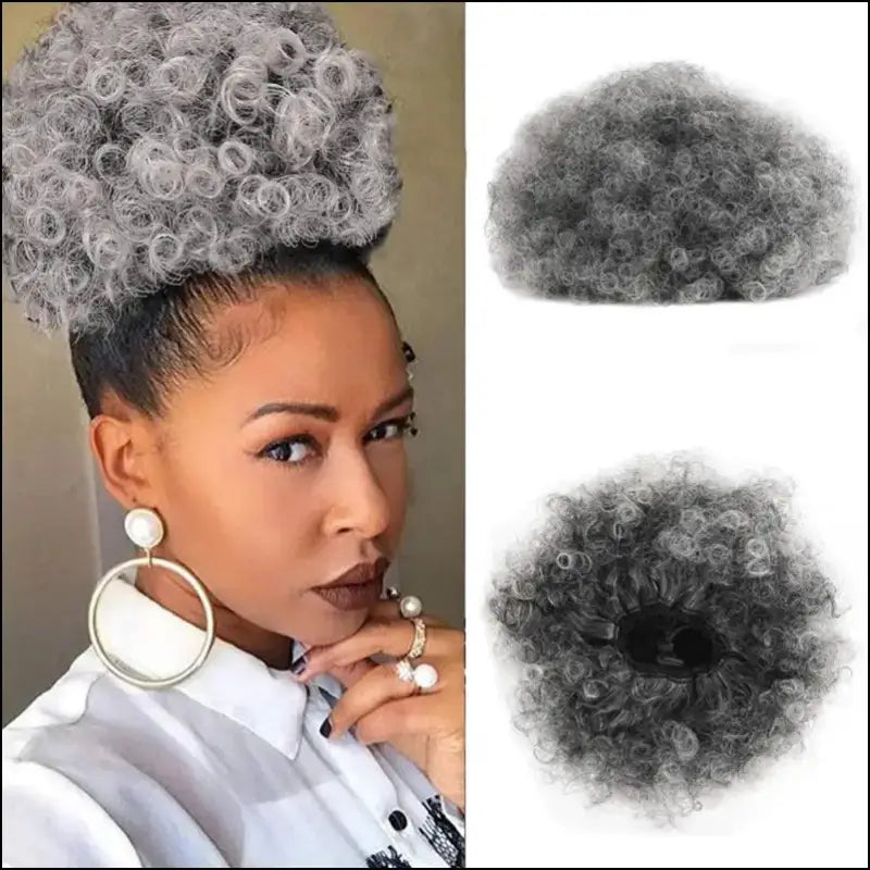 Afro Puff Drawstring Ponytail | Kinky Curly Bun Extensions for Black Women - Synthetic Large