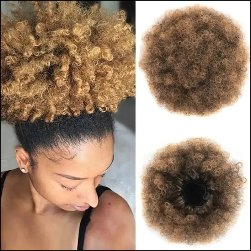 Afro Puff Drawstring Ponytail | Kinky Curly Bun Extensions for Black Women - Synthetic Large