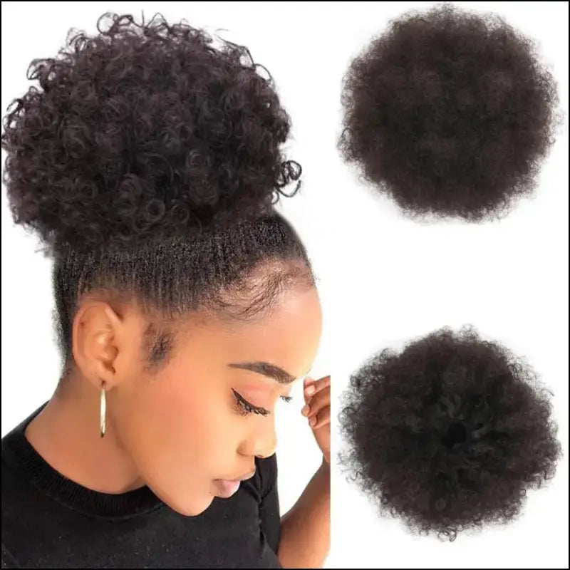 Afro Puff Drawstring Ponytail | Kinky Curly Bun Extensions for Black Women - Synthetic Large