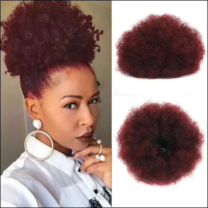 Afro Puff Drawstring Ponytail | Kinky Curly Bun Extensions for Black Women - Synthetic Large