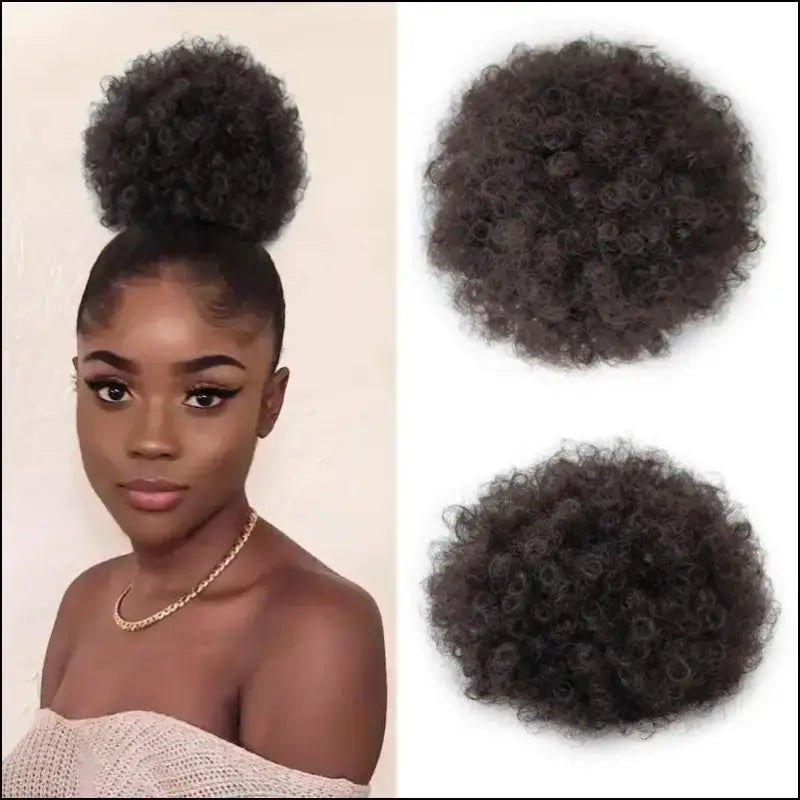 Afro Puff Drawstring Ponytail | Kinky Curly Bun Extensions for Black Women - Synthetic Large