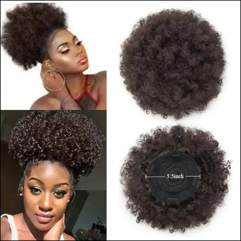 Afro Puff Drawstring Ponytail | Kinky Curly Bun Extensions for Black Women - Synthetic Large