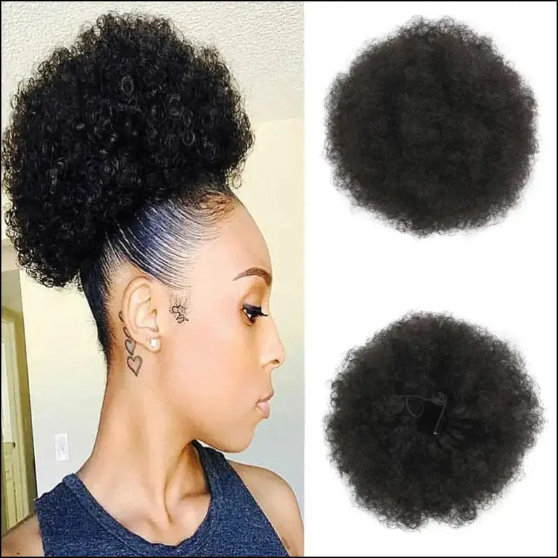 Afro Puff Drawstring Ponytail | Kinky Curly Bun Extensions for Black Women - Synthetic Large