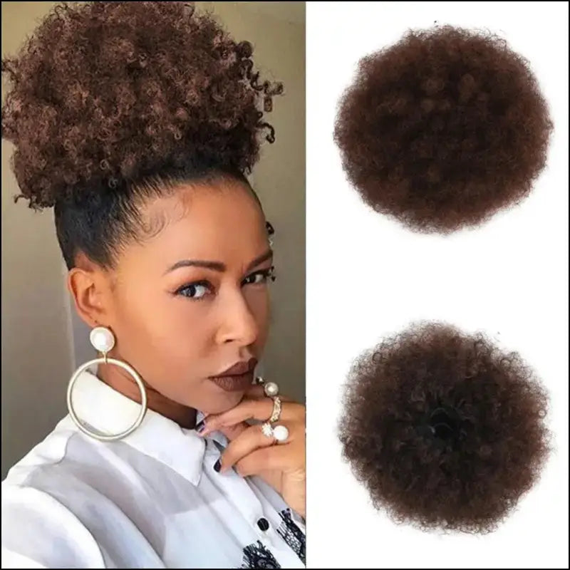 Afro Puff Drawstring Ponytail | Kinky Curly Bun Extensions for Black Women - Synthetic Large