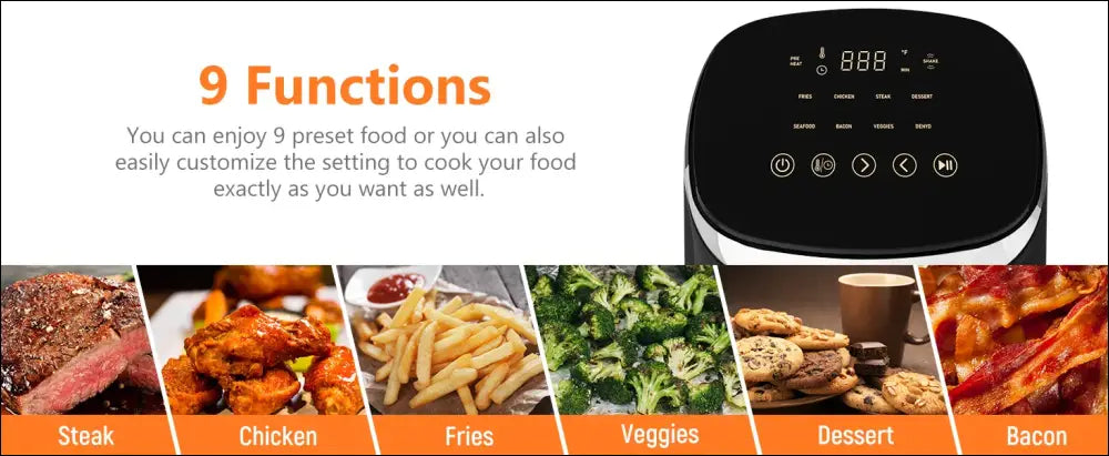 Fabuletta 4.2QT Air Fryer Oven - 9 Customizable Cooking Programs Nonstick Basket Tempered Glass Display