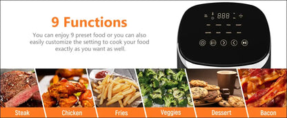 Fabuletta 4.2QT Air Fryer Oven - 9 Customizable Cooking Programs Nonstick Basket Tempered Glass Display